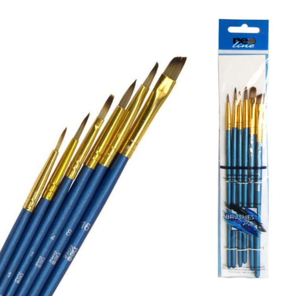 Набір синтетичних нейлонових пензлів 6 шт (блакитні)