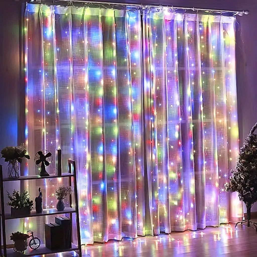 Новорічна гірлянда-штора світлодіодна 300 LED з пультом 3х3 м багатобарвна