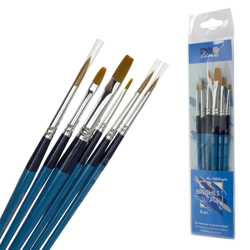 Набір професійних нейлонових пензлів "Neo Line" 6 шт
