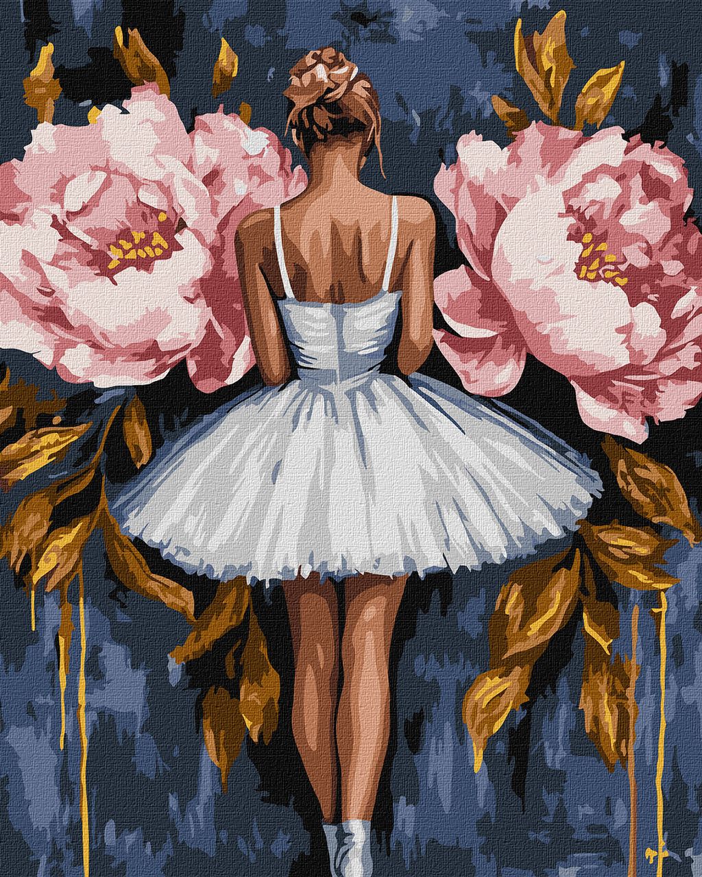 Балерина з рожевими півоніями з фарбами металiк extra