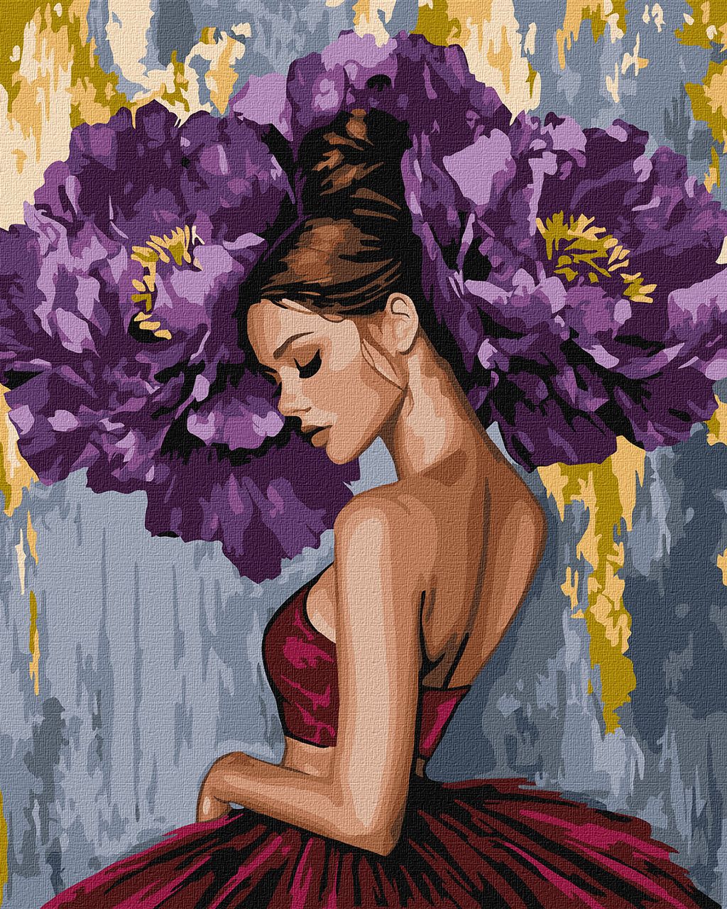 Балерина з пурпурними півоніями з фарбами металік