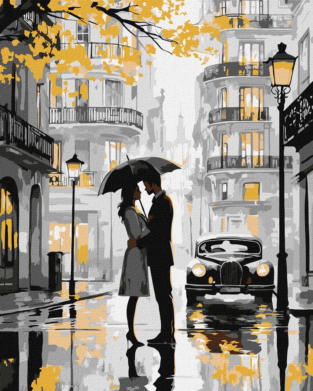 Поцілунок під дощем з фарбами металiк