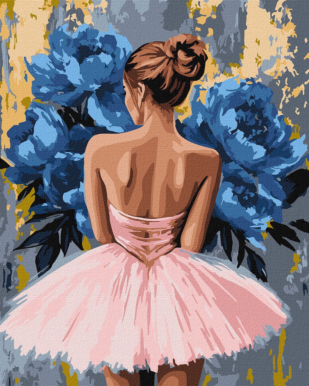 Балерина з блакитними півоніями з фарбами металік