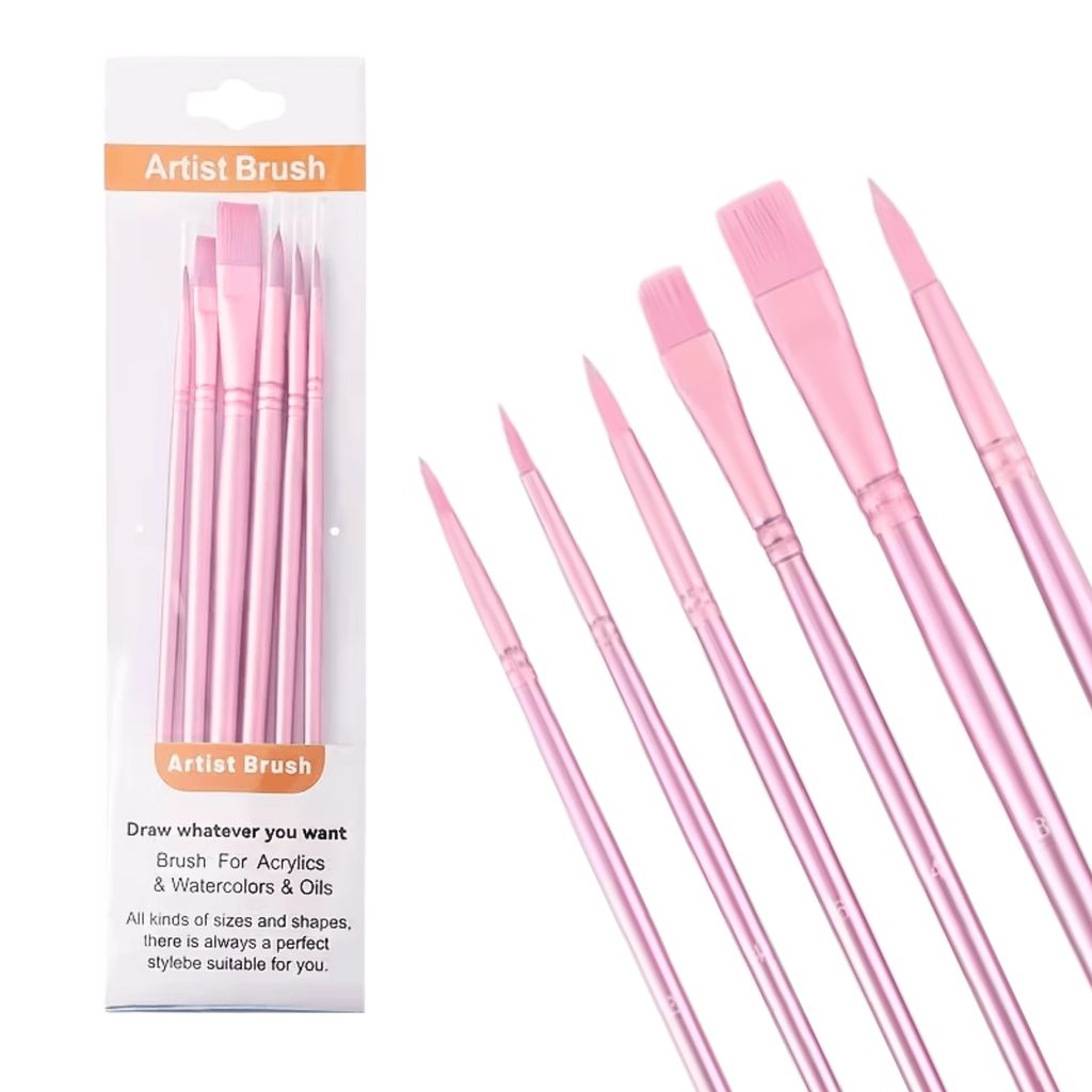 Набір рожевих художніх пензлів, 6 шт