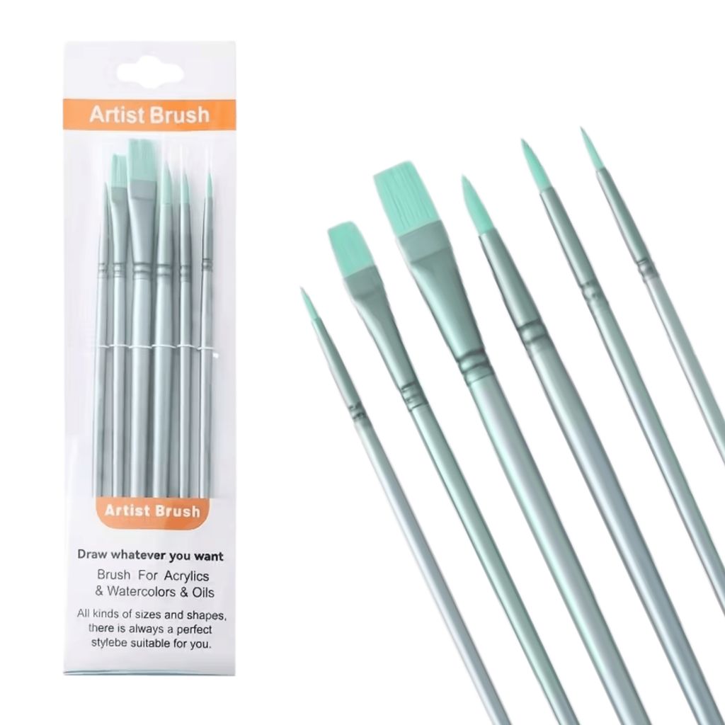 Набір зелених художніх пензлів, 6 шт