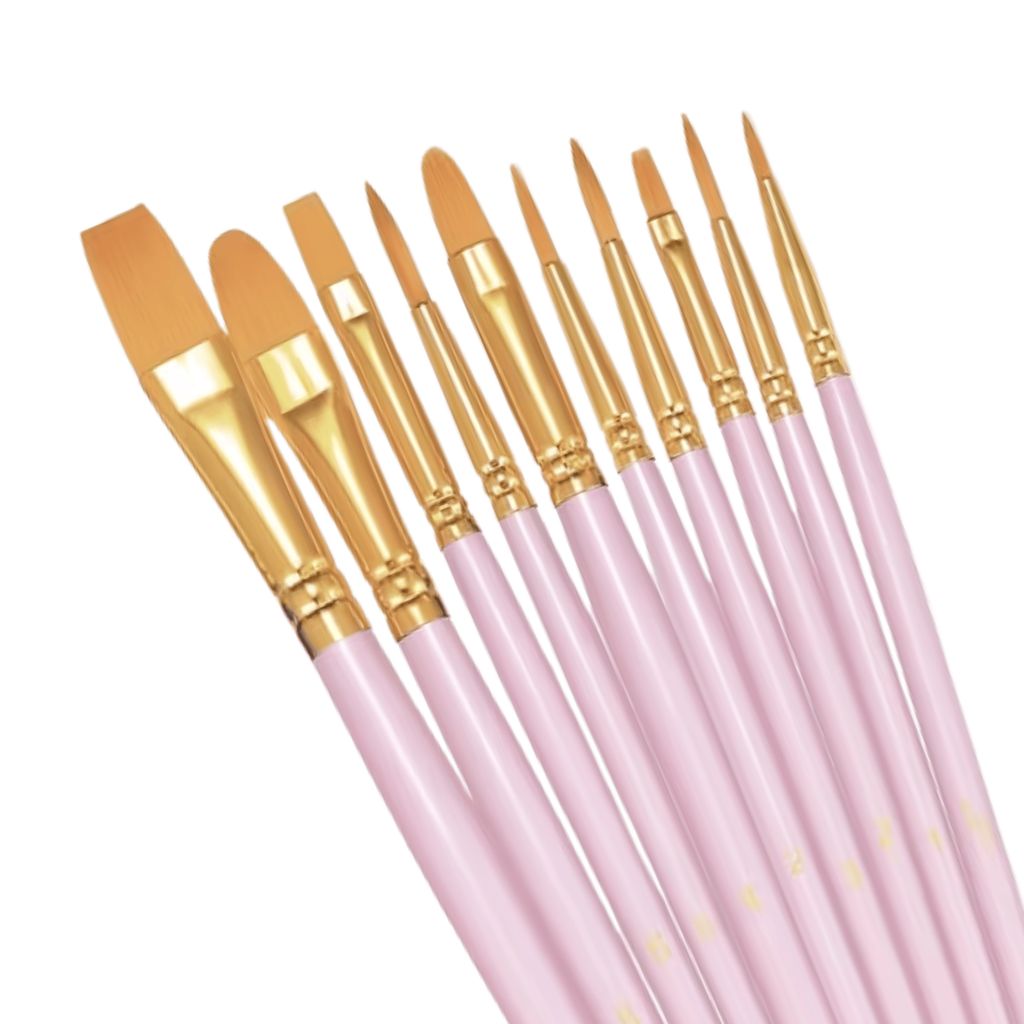 Набір професійних нейлонвих рожевих пензлів,10 шт
