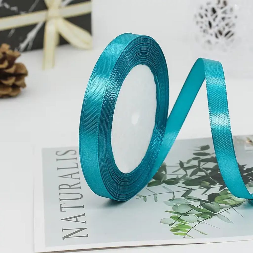 Стрічка атласна 0,6 см, 23 м, темна бірюза