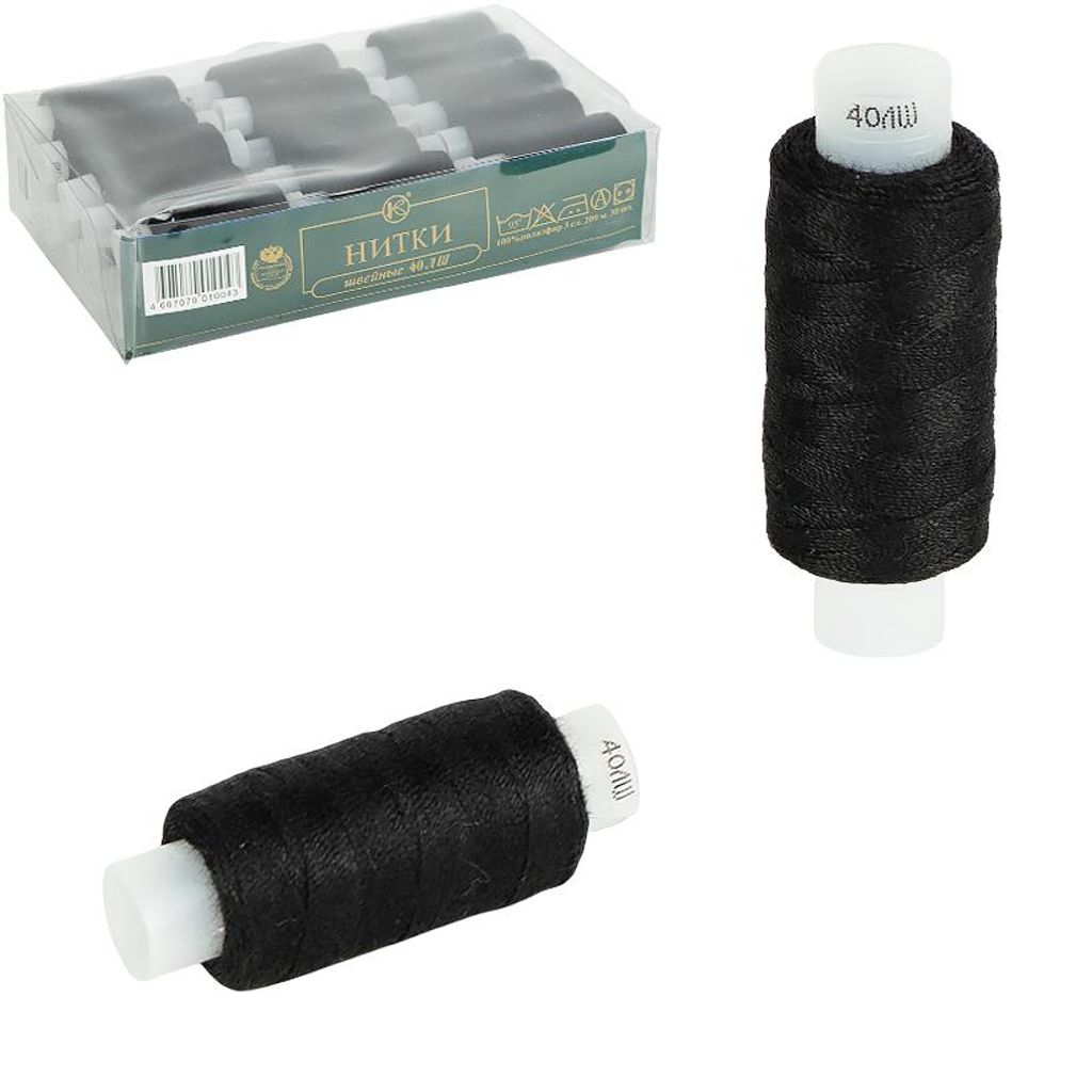 Нитки швейні 30шт чорного кольору, поліестер P2025-B