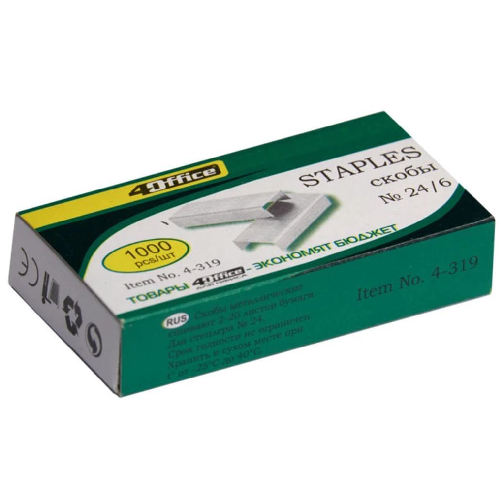 Скоби "4OFFICE" №24/6 (1000шт)