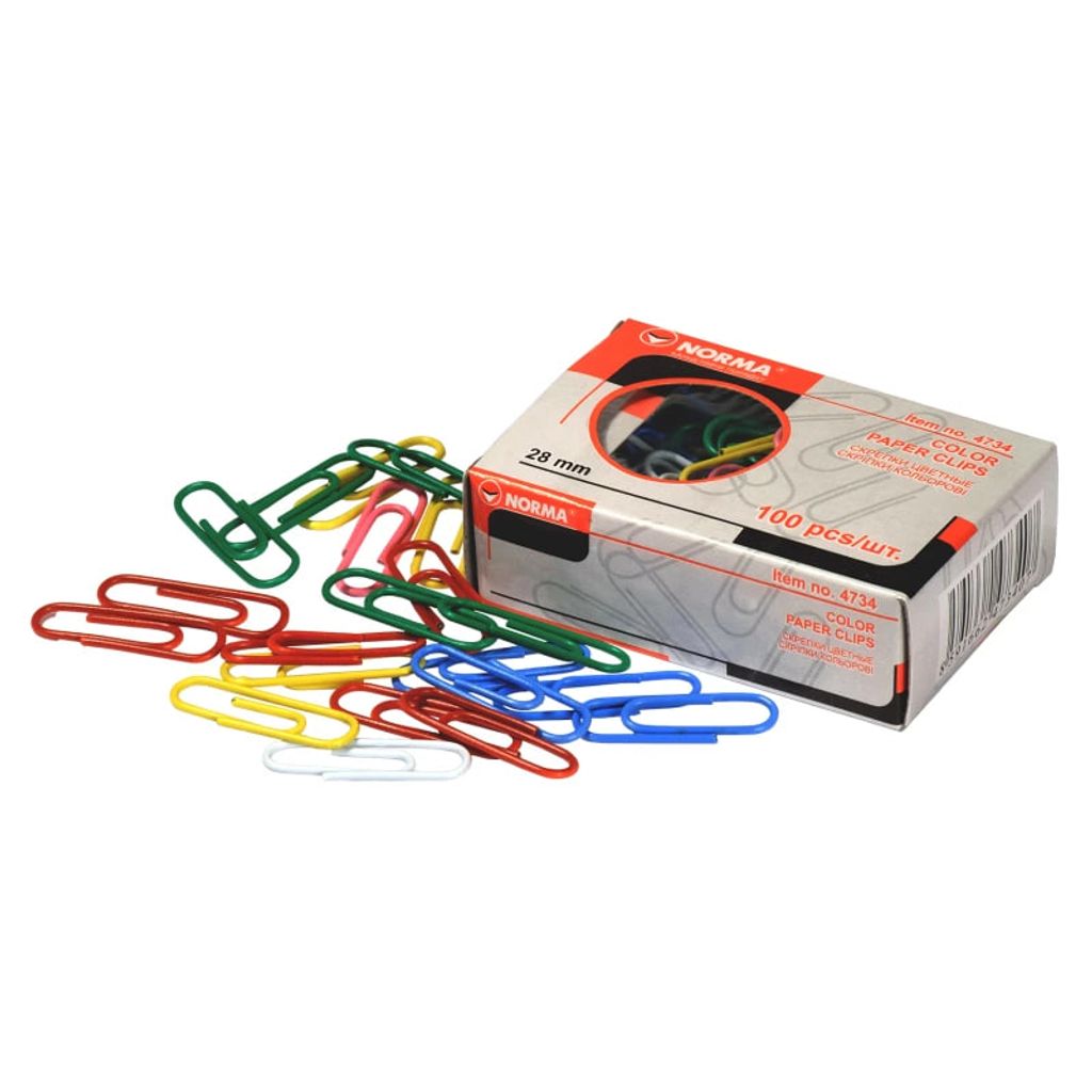 Скріпки NORMA 28мм (100шт) PVC покр., кольор., прямі
