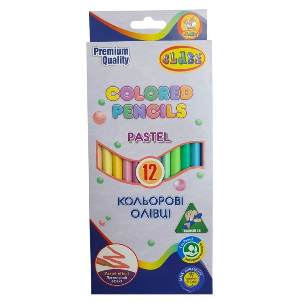 Олівці кольорові 12 кольорів «CLASS» PASTEL, трикутні