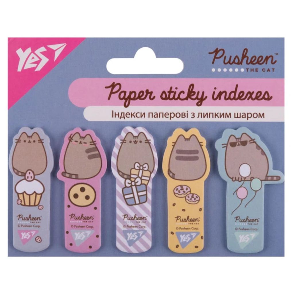 Індекс реєстру «YES» ПАПЕРОВІ «Pusheen», 55*22мм (5диз.*20л.)
