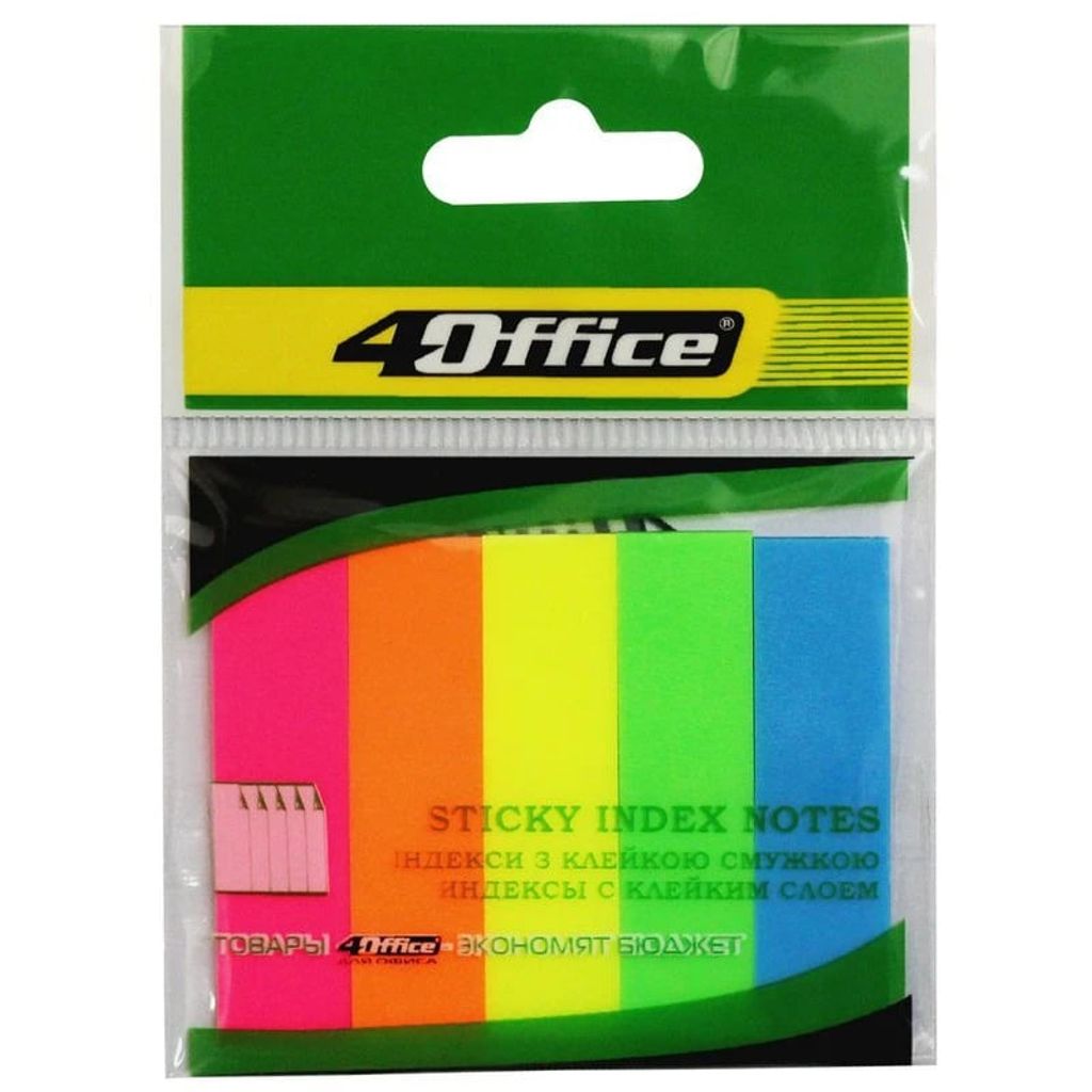 Стікери «4OFFICE» ПЛАСТ. 50*12 мм, НЕОН (5кол.*20л.)