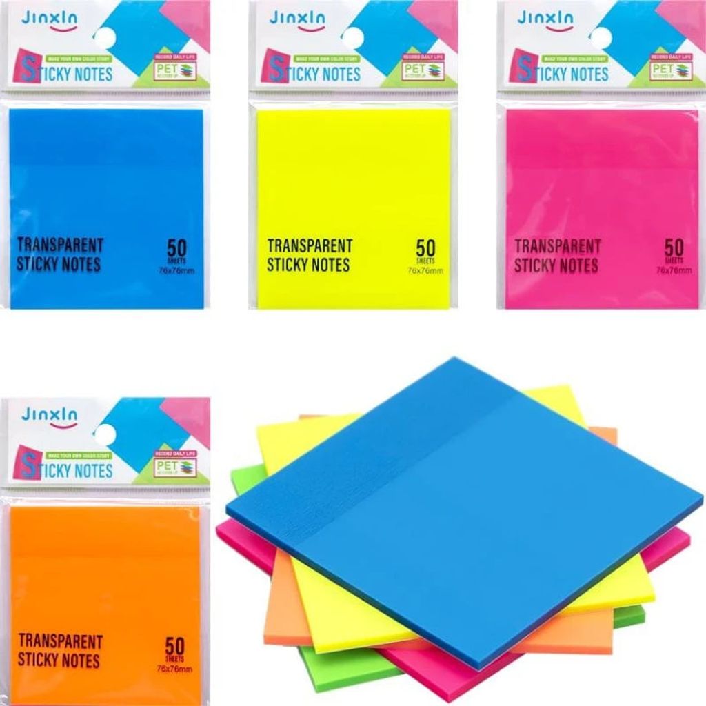 Папір для нотаток «JO» прозорий кольоровий, неон 50л. 76*76мм