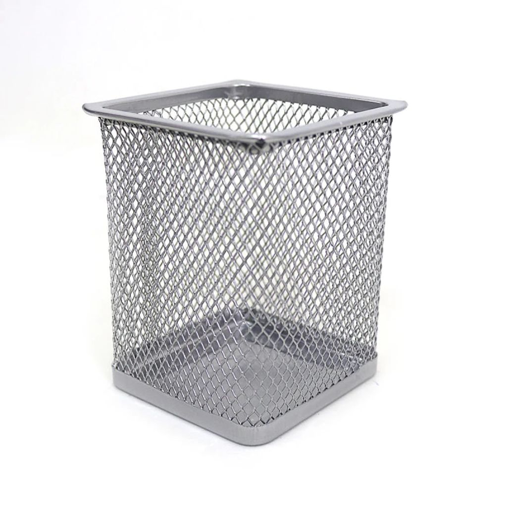 Підставка для ручок металева «JO» Сітка "Квадрат" срібло, 8*8*9,5см