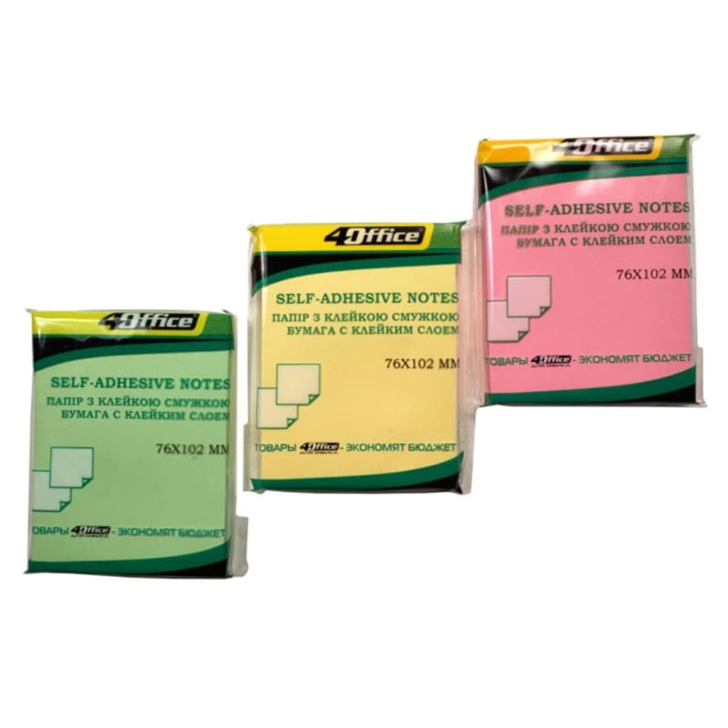 Папір з клейким шаром 76*102 мм «4OFFICE» 100 л., кольор. асорті