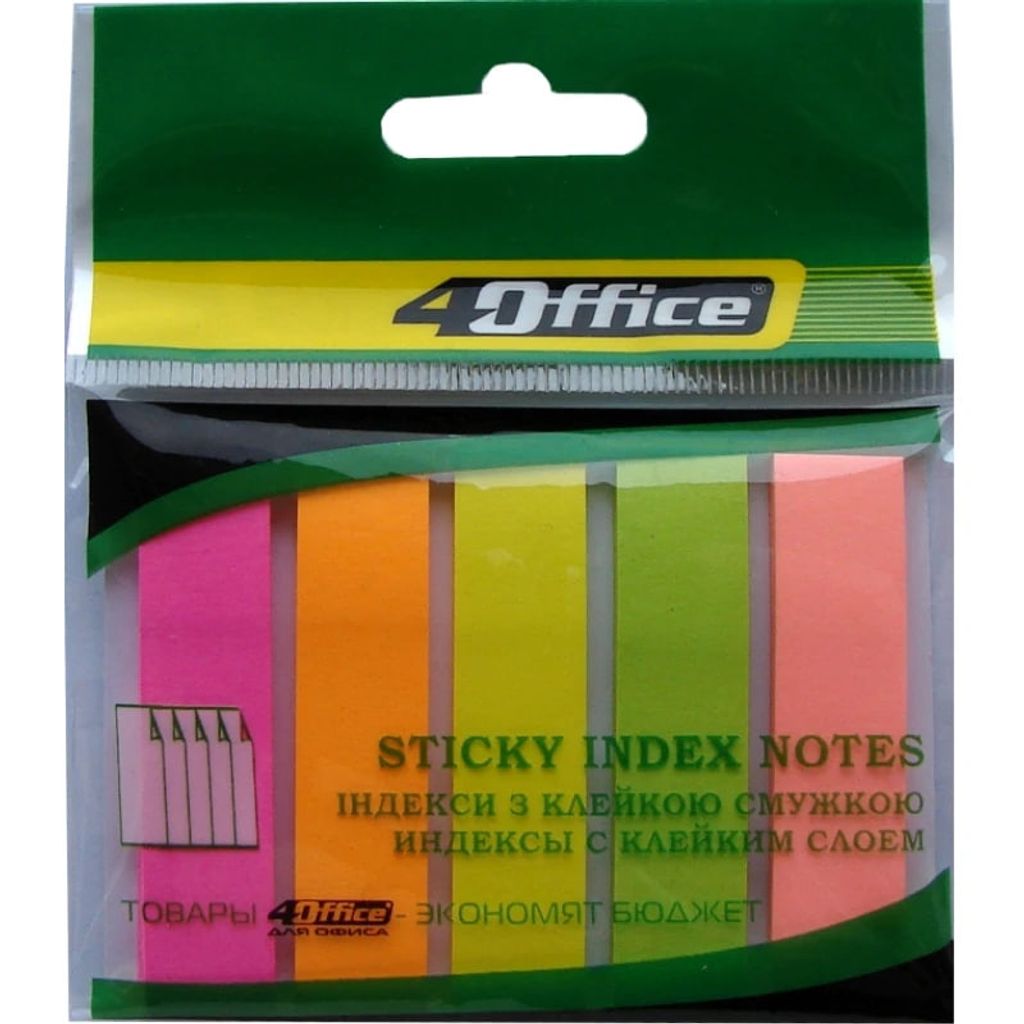 Стікери «4OFFICE» папір. 50 * 12 мм, НЕОН, прямокутні (5 кольорів * 30 арк.)