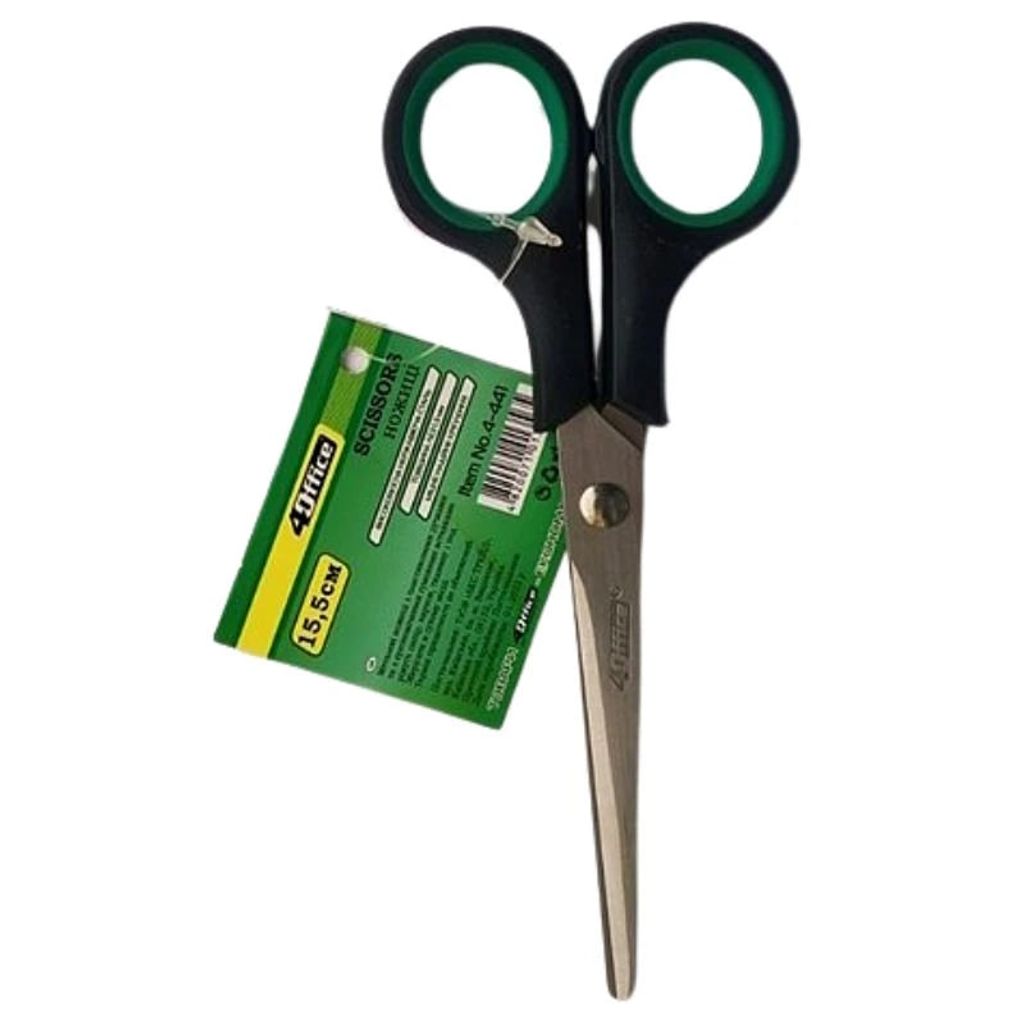 Ножиці універсальні "4OFFICE" 15,5 см, гумові ручки