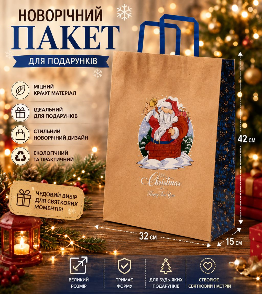 Новорічний пакет  42*32*15 см