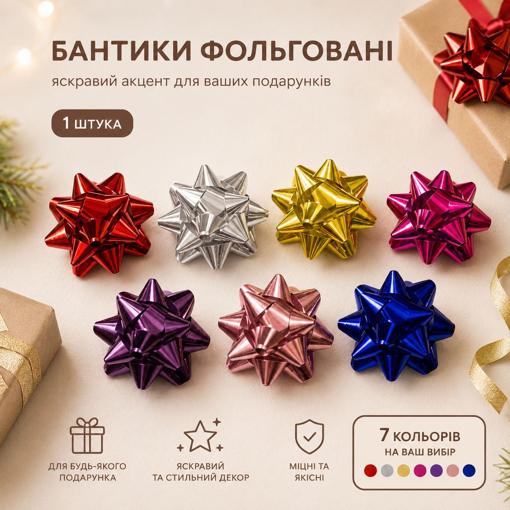 Бантик фольгований 6,3 см, 1 шт