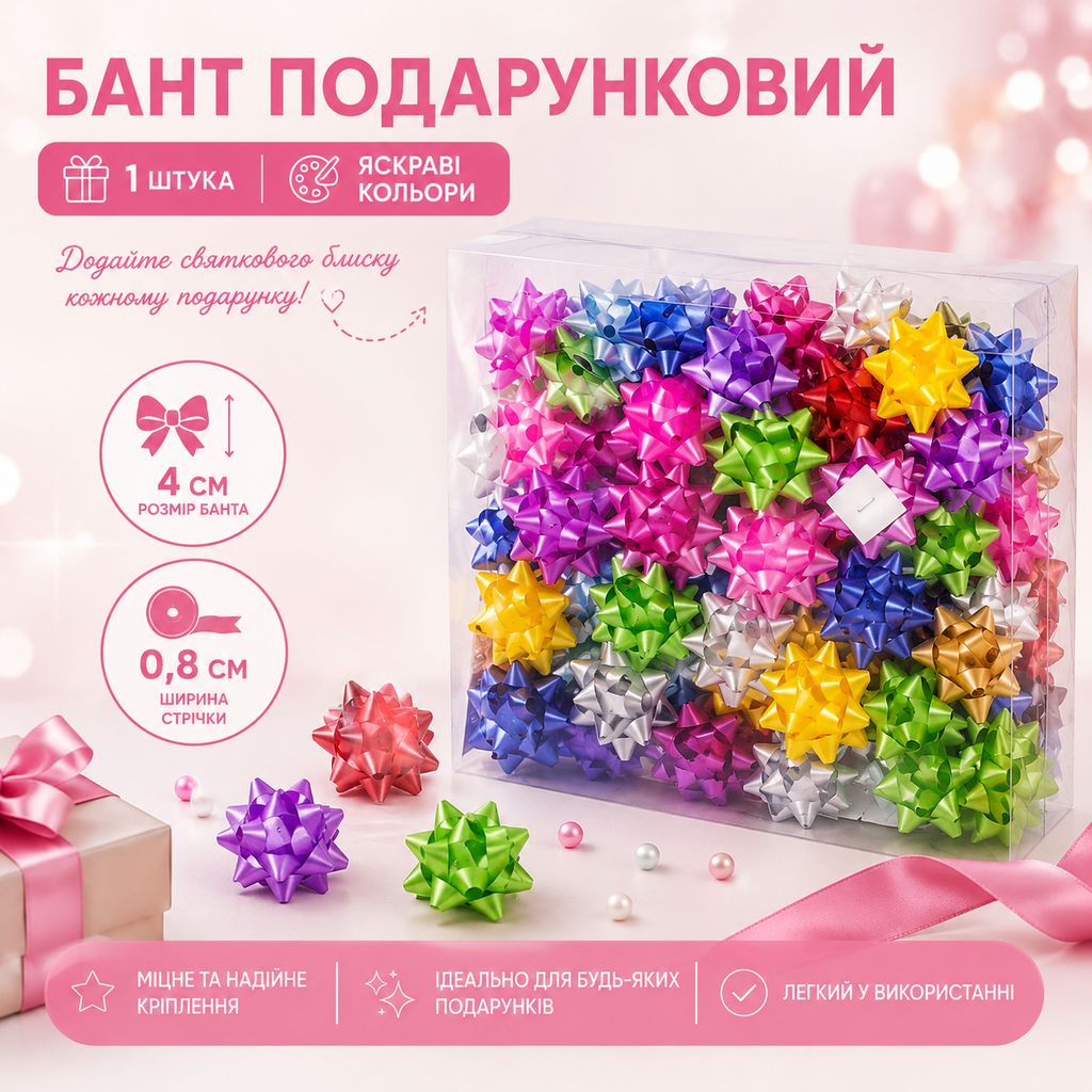 Бант подарунковий 1 шт, 4 см в асортименті