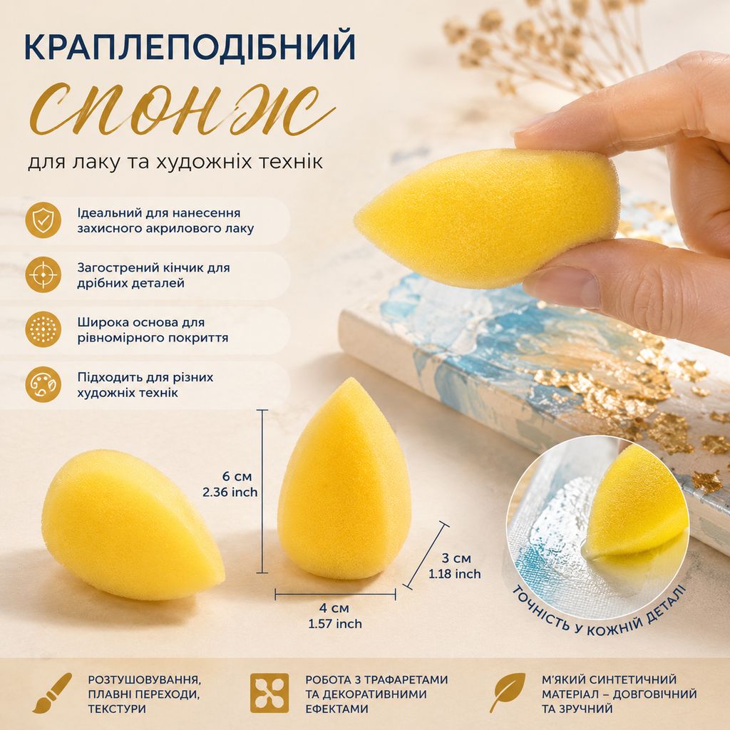 Краплеподібний спонж для нанесення лаку та художніх технік