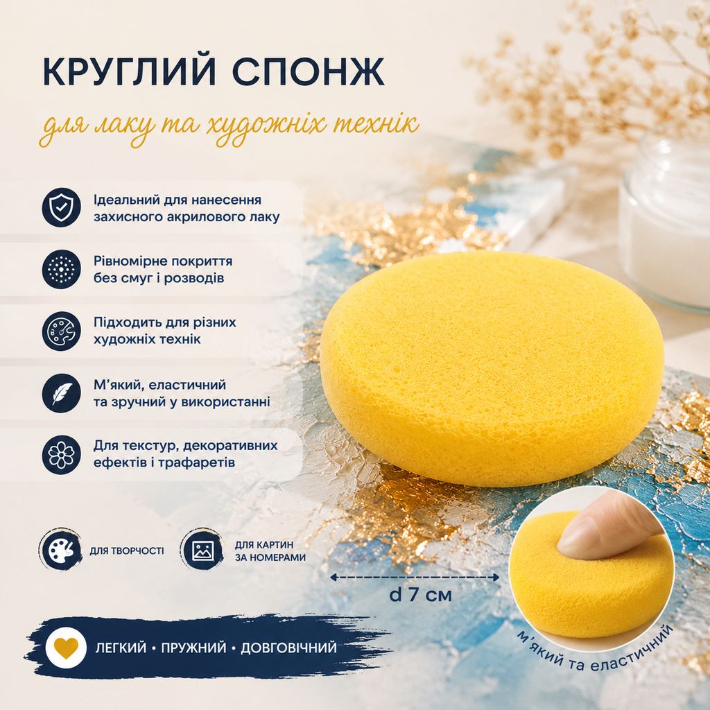 Круглий спонж для нанесення лаку та художніх технік